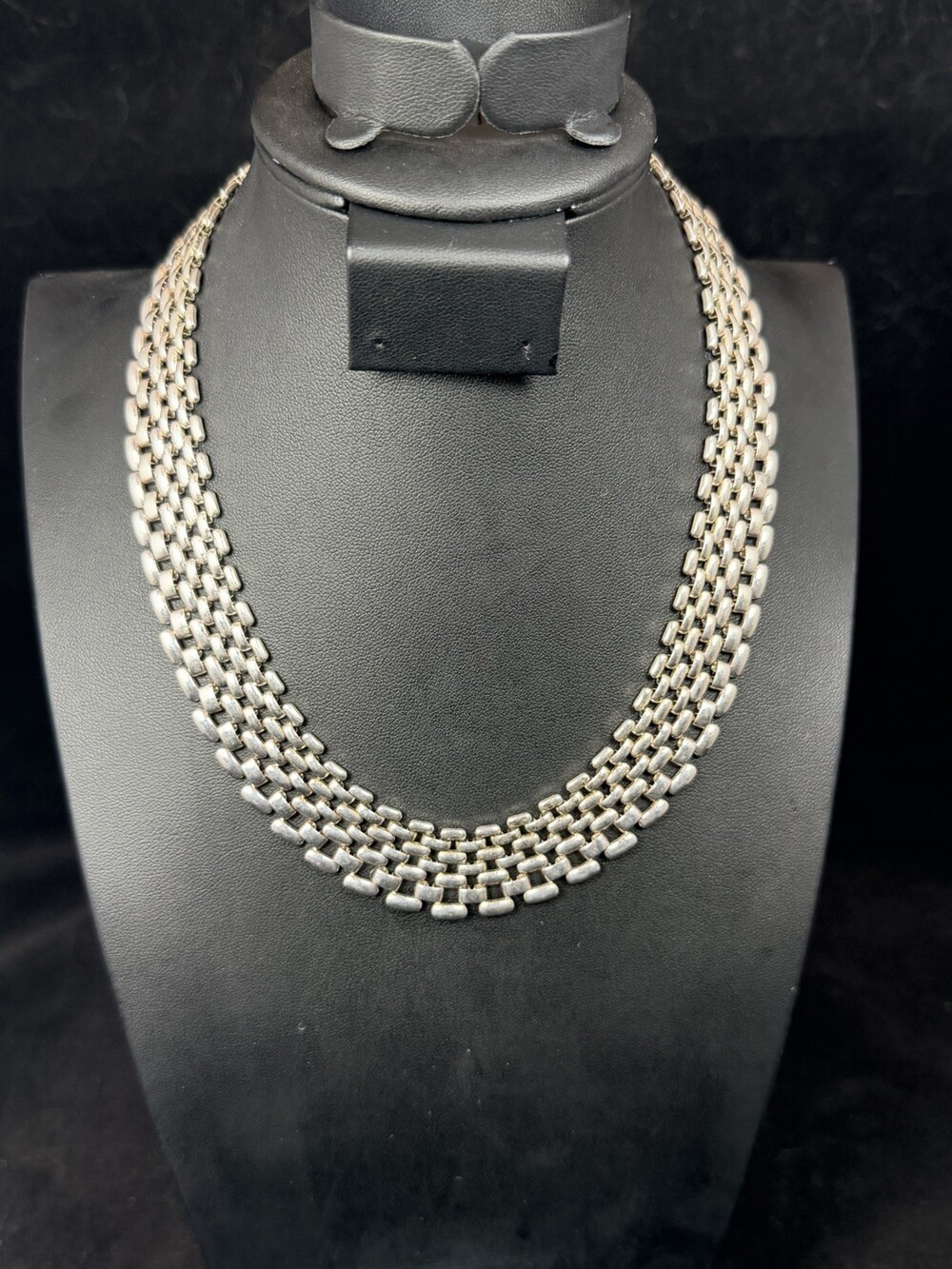 Vtg 80s Napier 4-Row Textured Gate Link Collar Choker Necklace Signed Pat 477474
